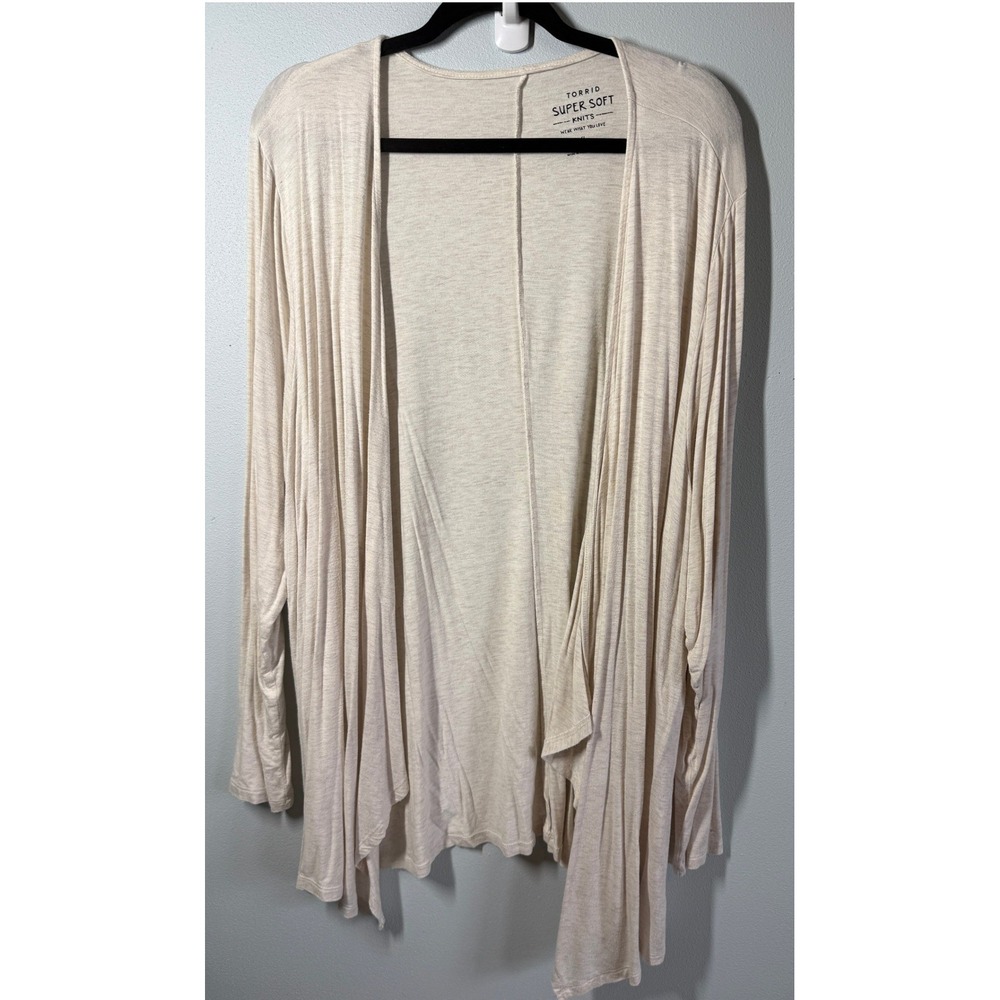 Torrid Cardigan 4X Beige Super Soft Waterfall Open Front Knit Lounge Layering